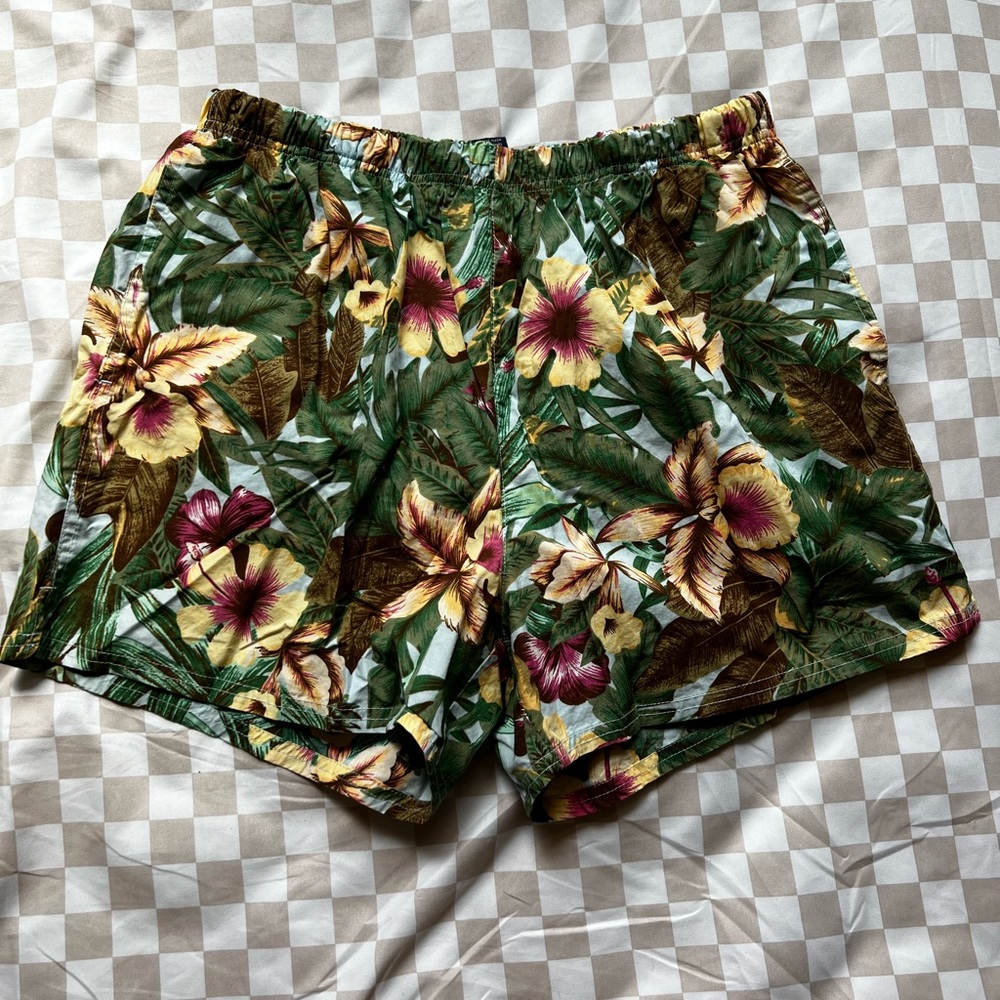 Hawaiian Print Swim Trunks